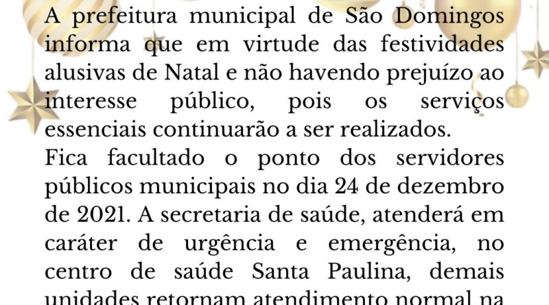 Decreto de Natal - Prefeitura de São Domingos